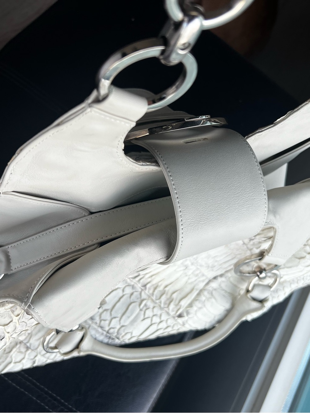Textured Crocodile Shoulder Bag with Silver Detail - Picture 5 of 8